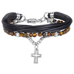 Bracelet Chrétiens Cuir et Perles d'Onyx marron